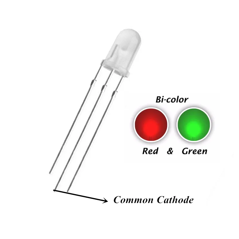 100VNT 5MM Bicolor Žalia + Raudona DIP LED Bendro Katodo Išsklaidytos 20mA