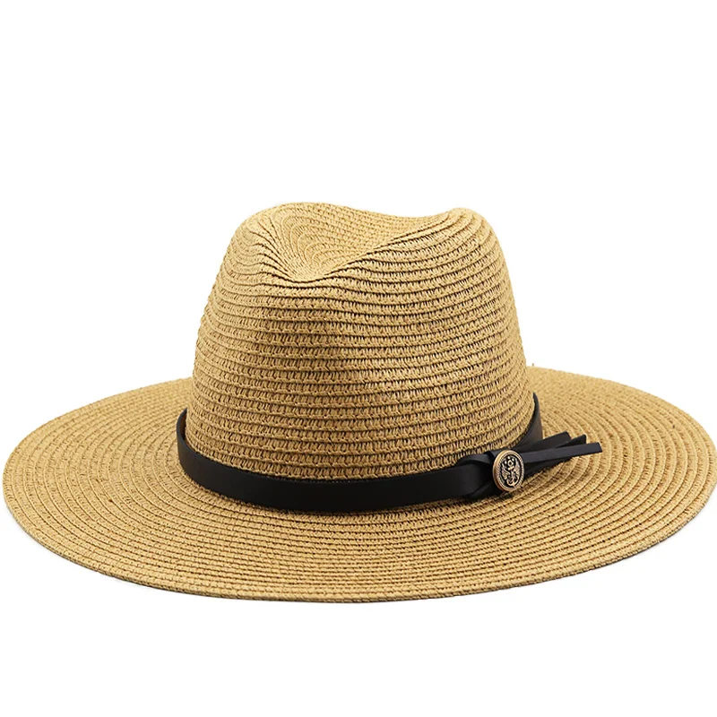10CM Kraštų Moterų Vasaros Panamos Skrybėlės, Plačios Kraštų Šiaudų Saulės Skrybėlę Paplūdimio Skrybėlę Vyrų Mados UPF UV Apsauga Fedoras Bžūp Kelionės