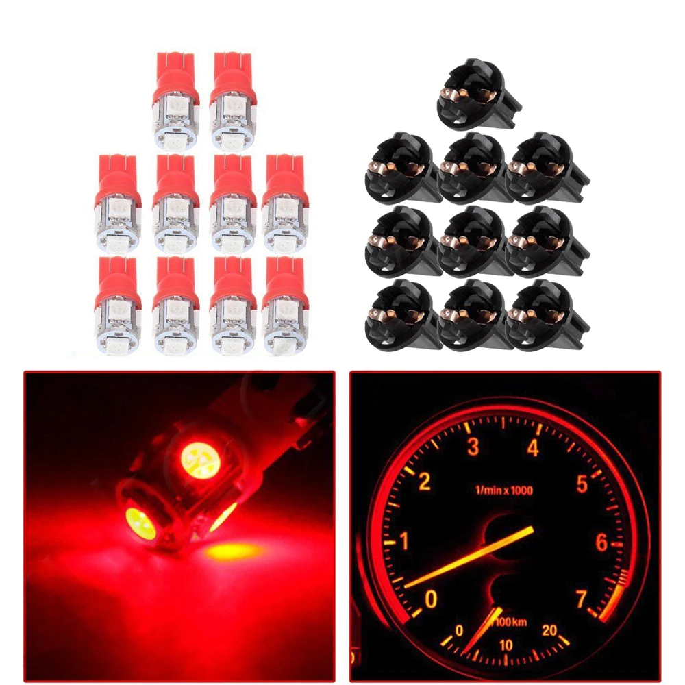 10vnt T10 SMD 194 Raudona LED Šviesos Prietaisų Indikatorius Grupių Brūkšnys Lemputė W/ kištukiniai Lizdai, Interjero Dalys, Automobilių Priedai