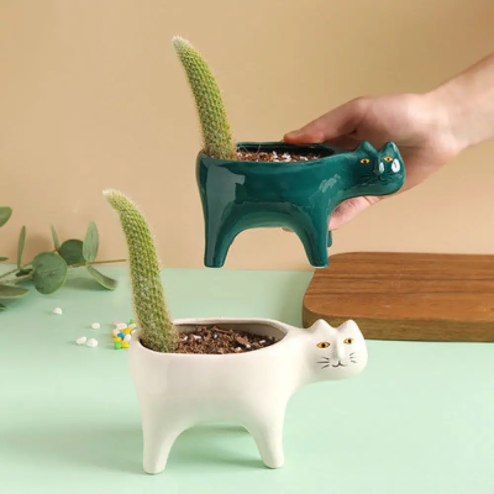 1pcs Cute Kačių Keramikos, Sodo Vazonas Gyvūnų Nuotraukos Kaktusiniai Augalai Sodinamoji Sultingi Augalų Konteineris Stalo Puošyba