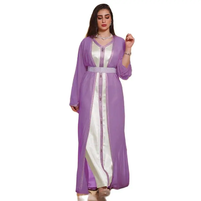 2 Gabalas Abaja Nustatyti Vest Ilgą Šifono Suknelė Kimono Eid Dubajus Maroko Caftan Vakaro Suknelės Moterims Arabų Musulmonų Drabužiai 2022