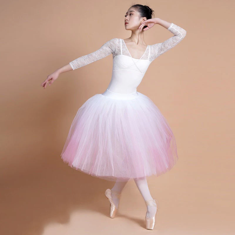 2021 Pasakos Baltos Spalvos Nėrinių Triko Moterims Baleto Kostiumas Ilgomis Rankovėmis Bodysuit Baleto Praktikos Drabužius Tutu Suknelė Suaugusiųjų
