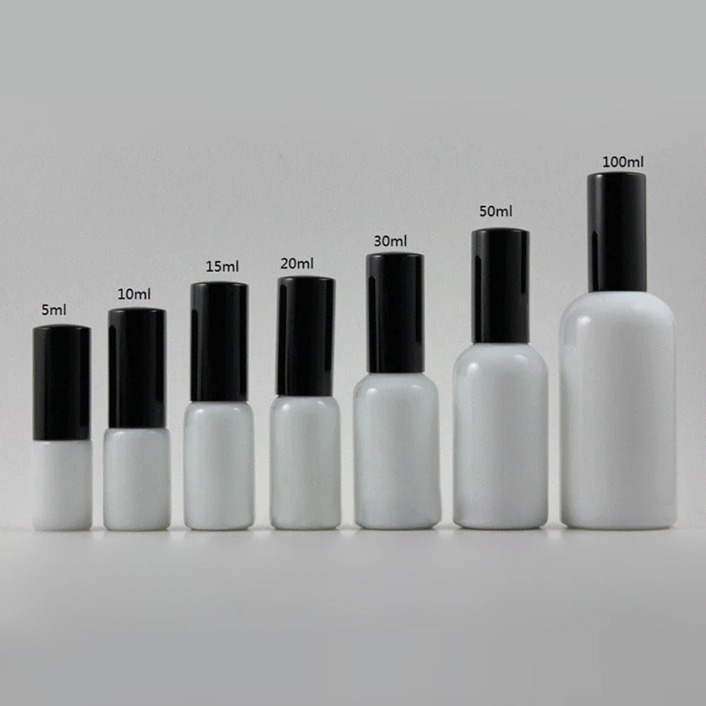 30pcs 5ml baltas Stiklas kelionės daugkartiniai kvepalų buteliuko su juodo aliuminio atomiser aerozolio/dulksnos, glassperfume konteinerių 5ml