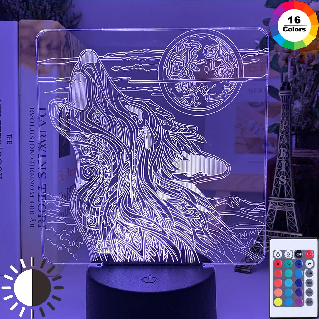 3D LED Lempos Gyvūnų Wolf Moon LED Spalva Keičiasi Baterija naktinė lempa už KAMBARIO Dekoro KIETAS USB LED Šviesos Naktį