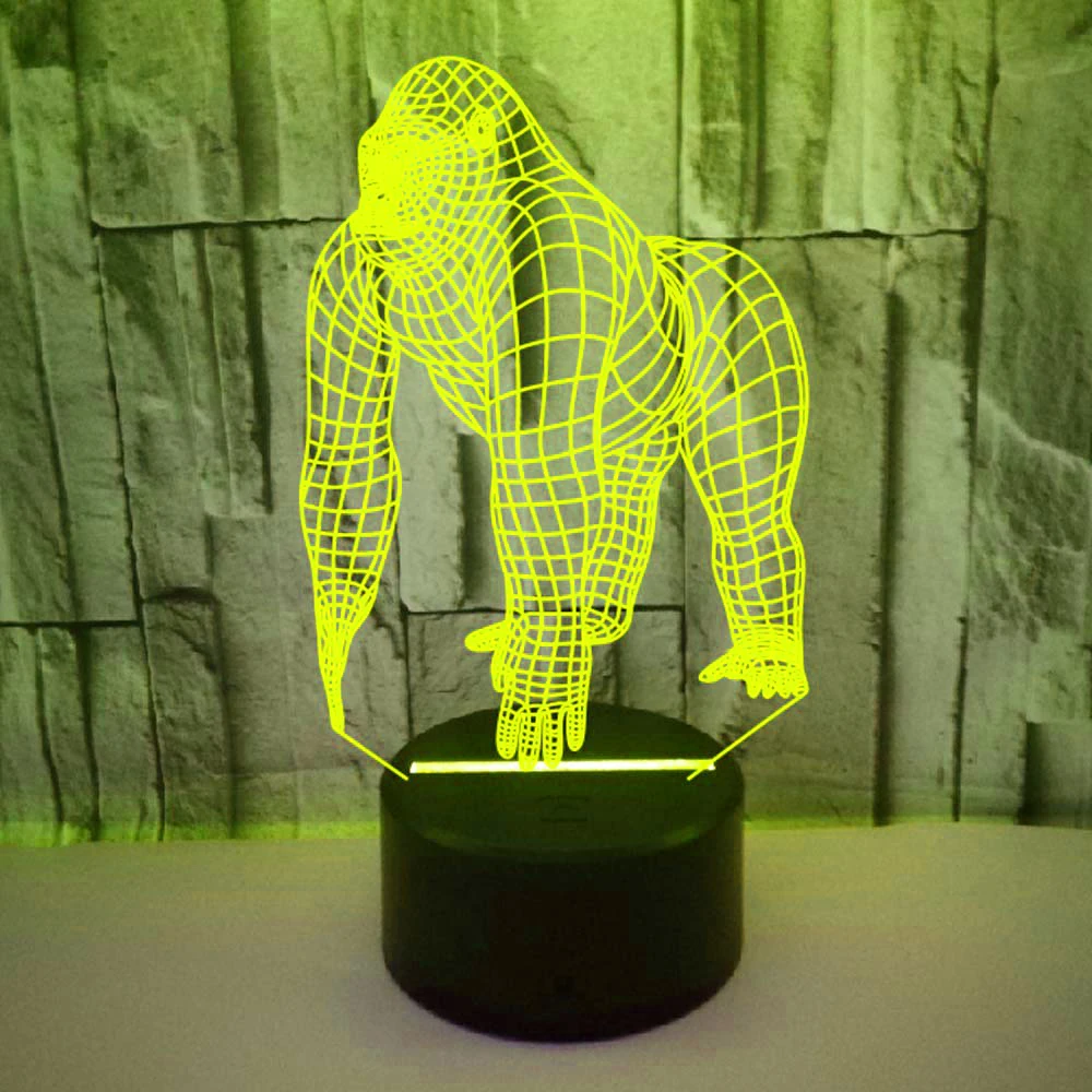 3D LED Nakties Šviesos Gorila su 7 Spalvų Šviesos Namų Puošybai Lempos Nuostabi Vizualizacijos Optinė Iliuzija Nuostabus