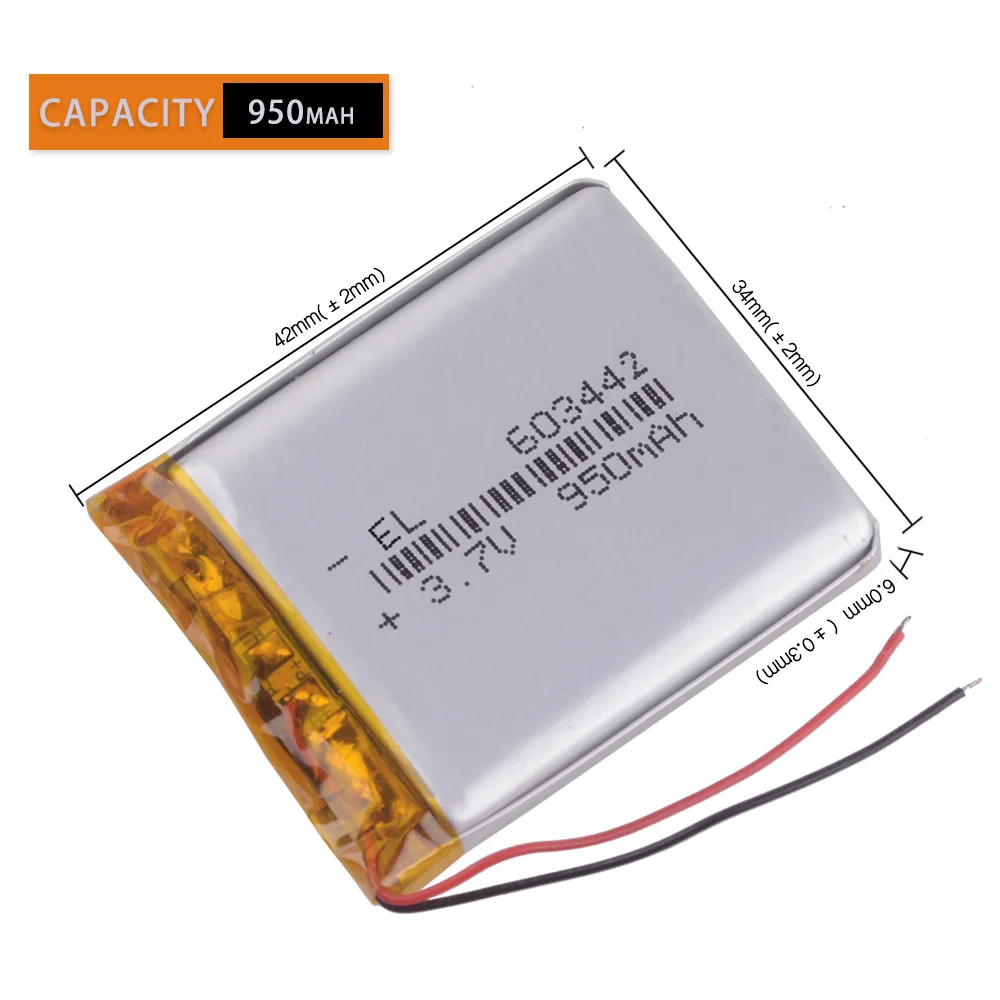 3pcs /Daug 603442 950mAh), 3,7 v ličio Li jonų polimerų įkraunamą bateriją Žiūrėti PDA žaislai baterija medicinos prietaisas, mp3 mp4 mp5