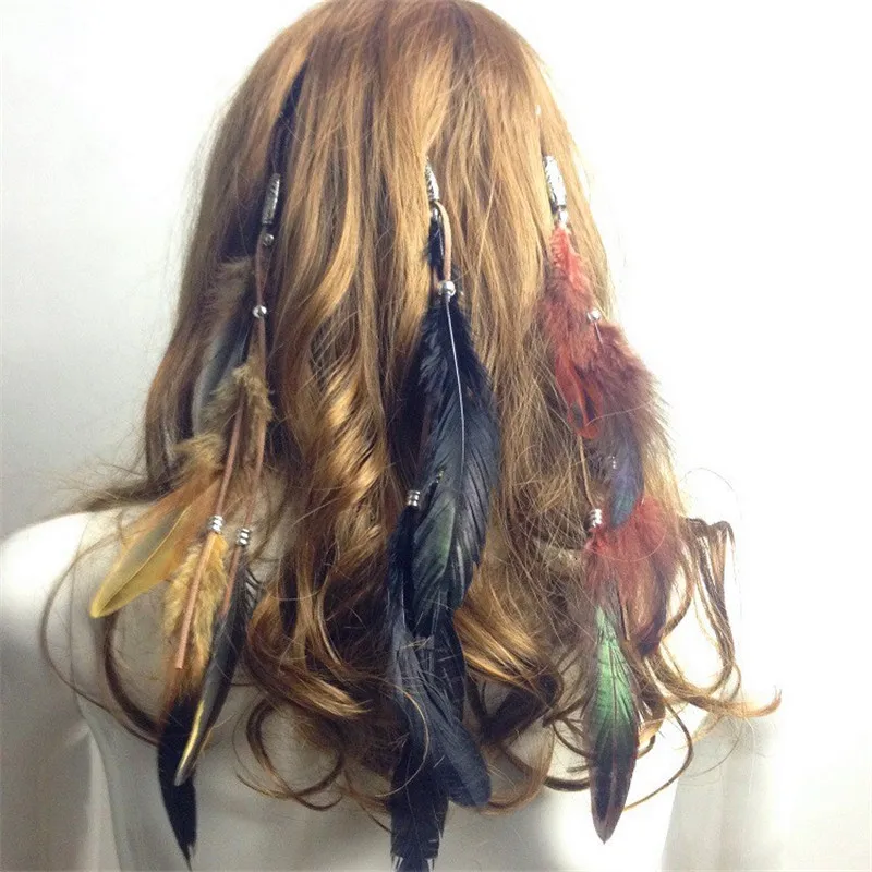 3pcs/Mados Boho Plunksnų Lankelis Moteris Festivalis Plaukų Aksesuarai Povo Plunksna Turbaną Ponios Reguliuoti Hairband