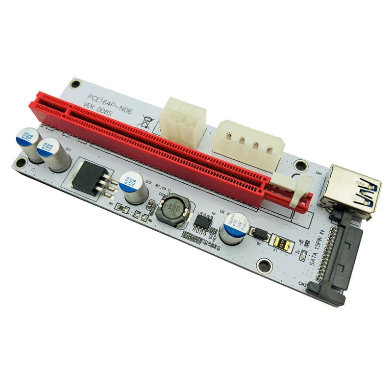 6pcs VER008S 60cm PCI-E Riser Card 008S PCIe 1x iki 16x su 4pin 6pin Sata Maitinimo + USB 3.0 Kabelį Bitcoin Miner Kasyba