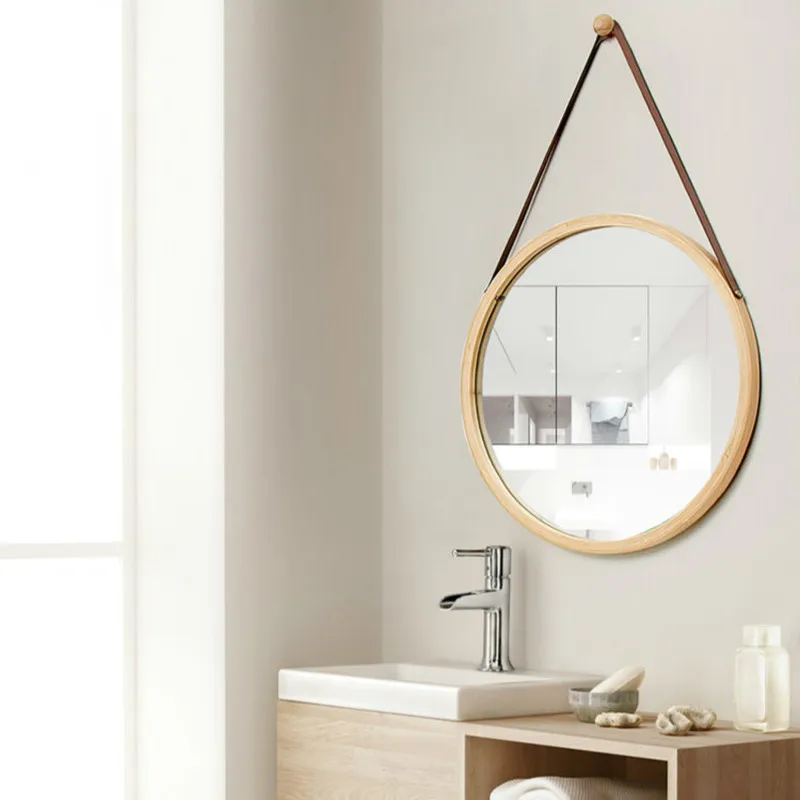 Apvalios Sienos Veidrodis Dekoratyvinis Veidrodis su pakabinimo Dirželis vonios kambarys makiažo veidrodėliai Įskaitant Kablys Namų Dekoro WJ606