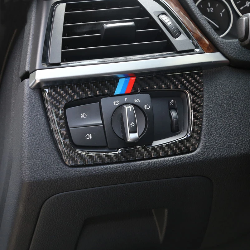 BMW 3 4 Serijos 3GT F30 F31 F32 F34 Anglies Pluošto Automobilių optikos priekinių Žibintų Jungiklio Mygtukai Dekoratyvinis Rėmelis Padengti Lipdukai
