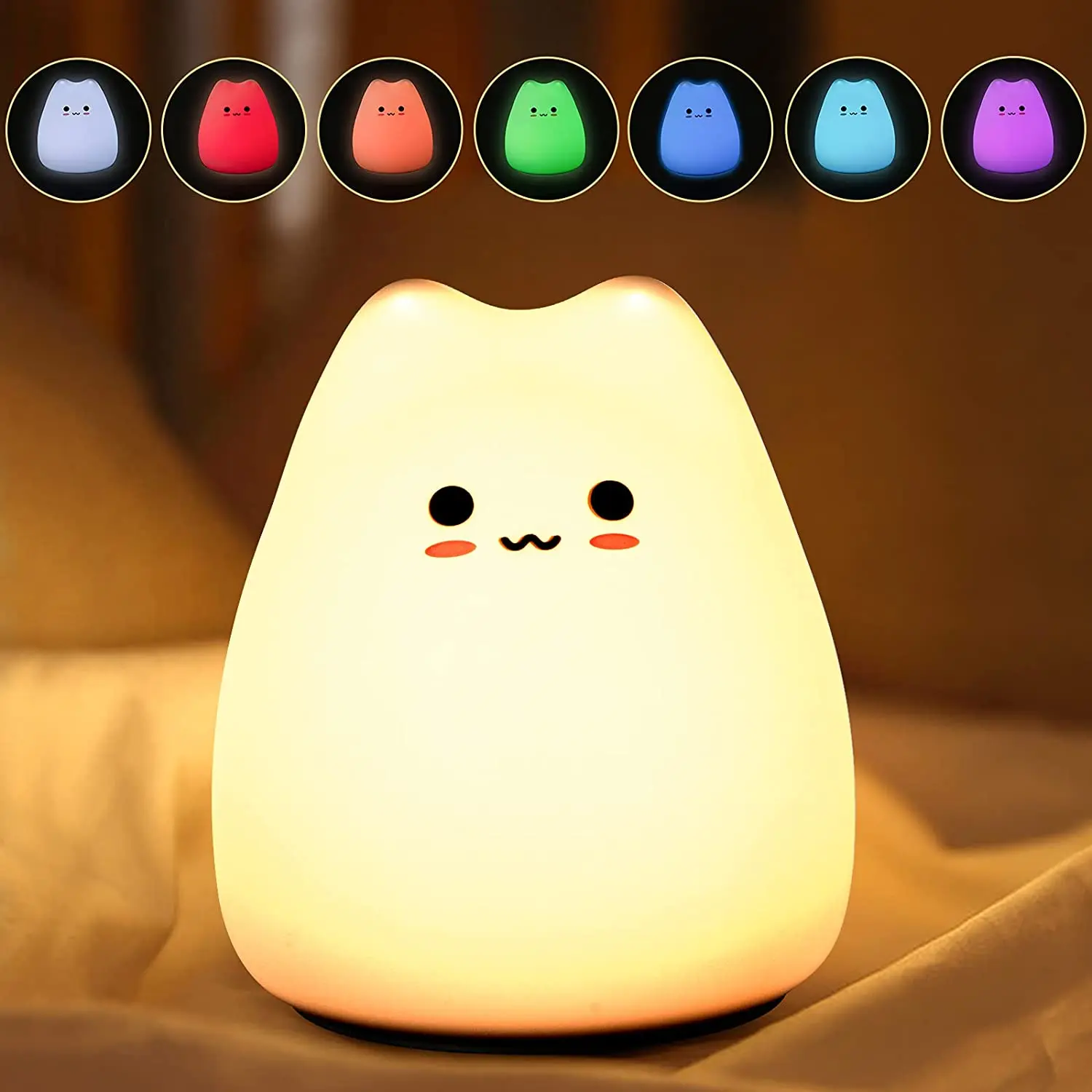 Baterija Silikono Cute Kačių LED Nakties Šviesos Lempos su Šilta Balta ir 7-Spalva Kvėpavimo Režimai Vaikams Kūdikių Dovanos Vaikams