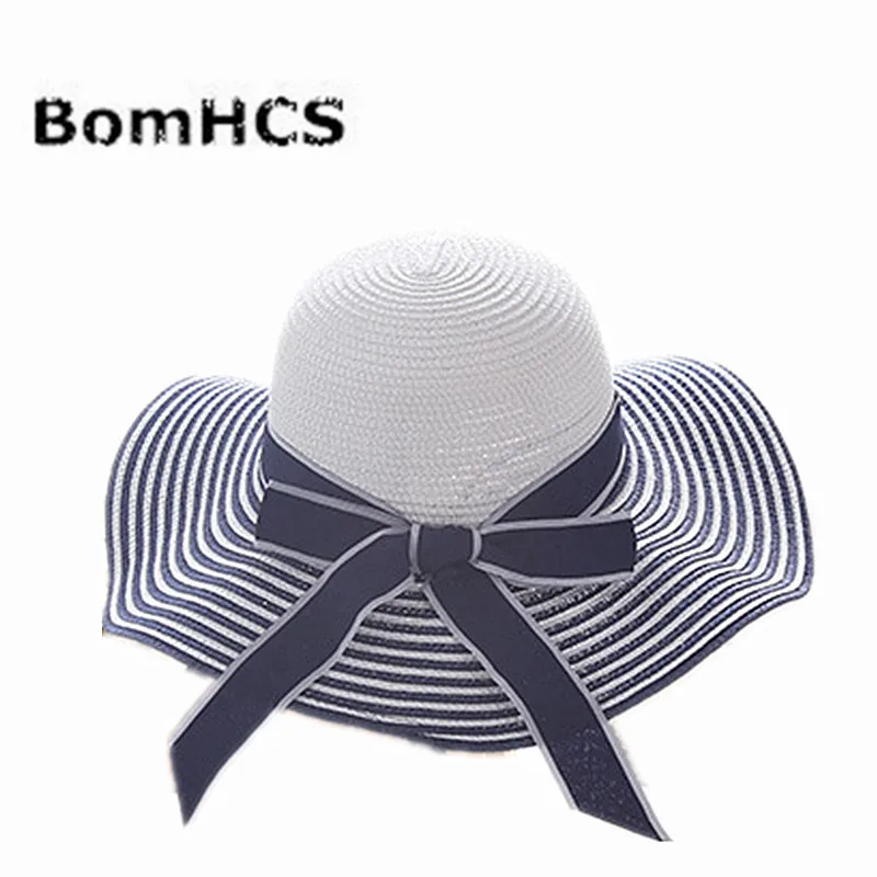 BomHCS Koren Vasarą Moterys Masto Kraštų Juostele Šiaudų Skrybėlę nuo Saulės, Kepurės Paplūdimio 17F-314MZ1