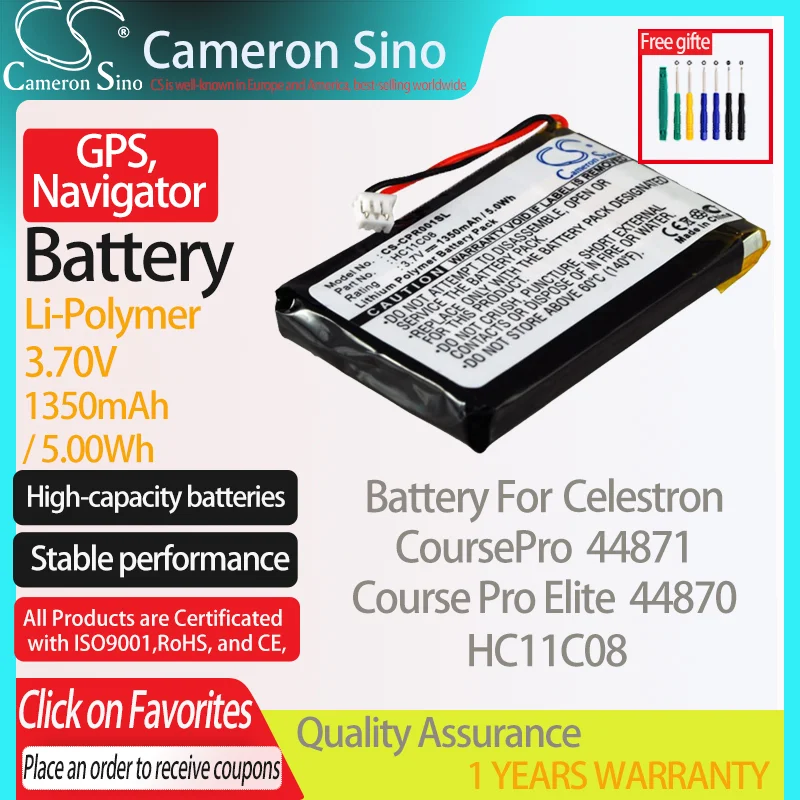 CameronSino Baterija Celestron CoursePro Žinoma, Pro Elite 44870 44871 tinka Celestron HC11C08 GPS, Navigatoriaus 1350mAh baterija