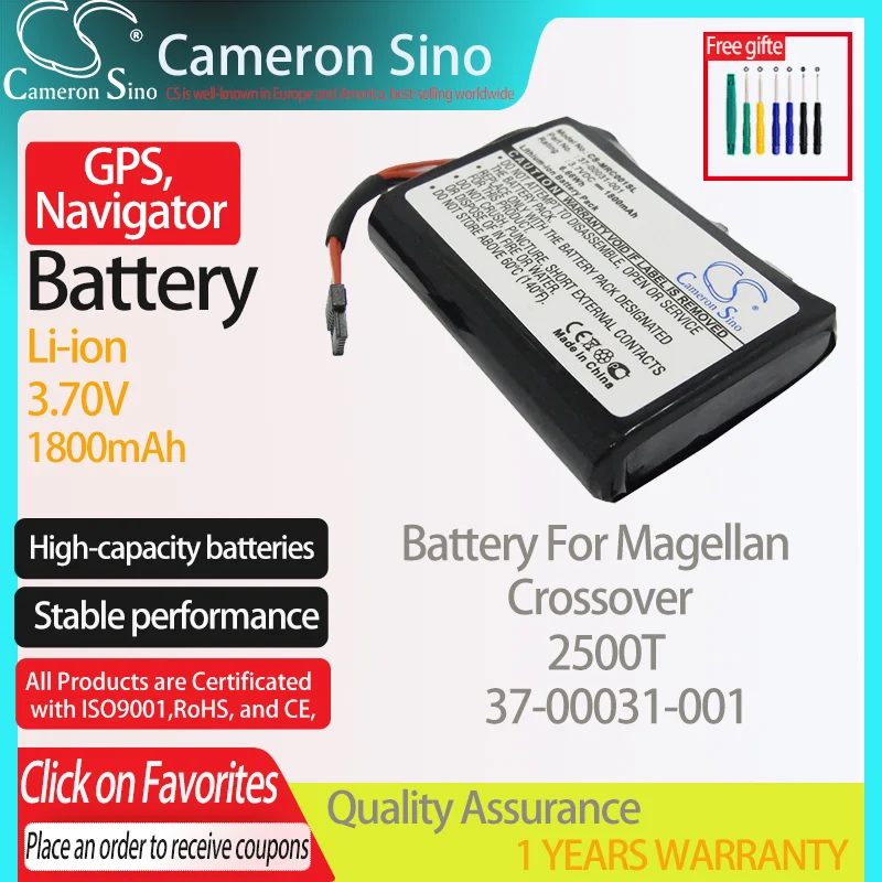 CameronSino Baterija Magelanas Crossover 2500T tinka Magelanas 37-00031-001 GPS,Navigatoriaus baterija 1800mAh 3.70 V Li-ion Juoda