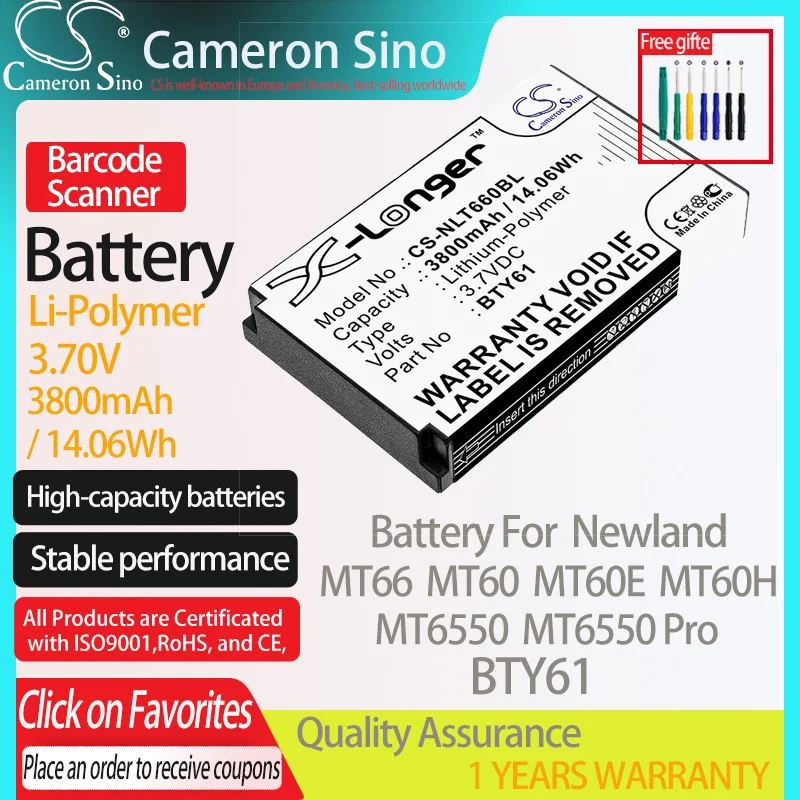 CameronSino Baterija Newland MT66 MT60 MT60E MT60H MT6550 MT6550 Pro tinka Newland BTY61 brūkšninių kodų Skaitytuvas baterija 3800mAh 3.70 V
