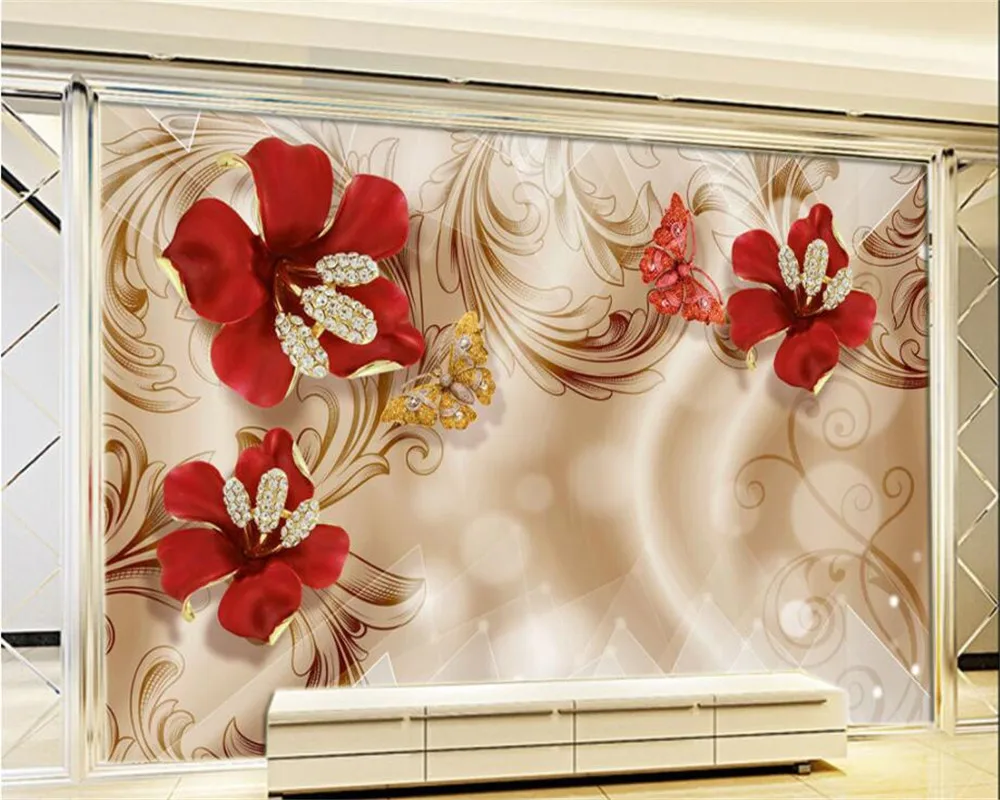 Custom Šilko audinio tapetai, 3d Europos stiliaus rūmai, aukso papuošalai, gėlės, TV foną, sienos 3d tapetai tėtis peint beibehang
