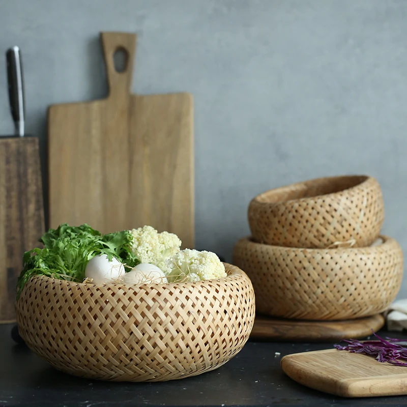 Daugkartinio naudojimo virtuvė dvigubo sluoksnio audiniai, bambuko saugojimo krepšeliu daržovių saugykla krepšelio