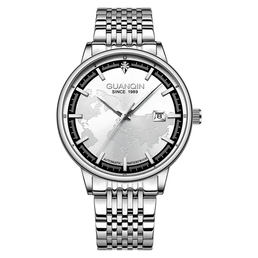 GUANQIN Prekės ženklo Žiūrėti Vyrų Sapphire Kristalas Automatinis Mechaninis Laikrodis Vyrui atsparus Vandeniui Kalendorius Šviesos Laikrodis мужские часы
