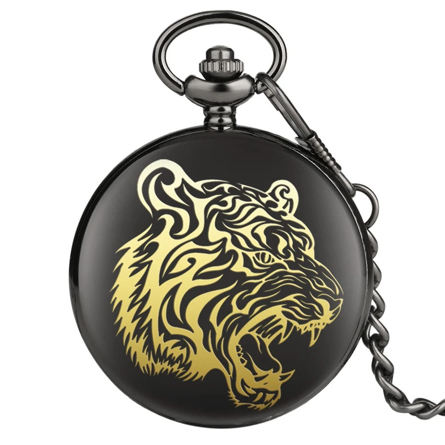 Golden Tiger Eskizas Dizaino Kvarcinius Kišeninio Laikrodžio Analogas Kišenėje Grandinės Laikrodis Sklandžiai Vyrai Moterys Punk Suvenyrų Laikrodžiai relogio Montre