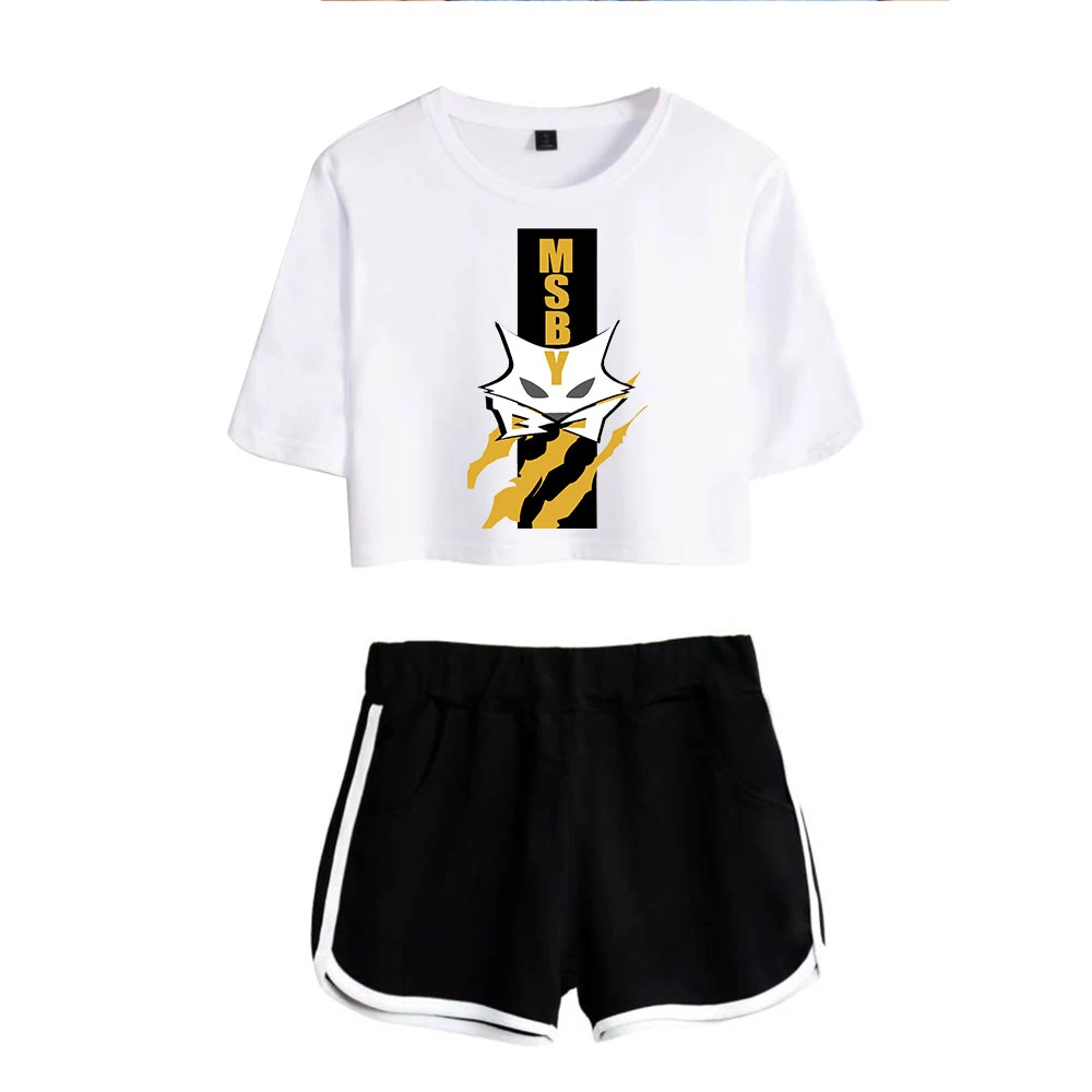 Haikyuu!! Veikiami Bamba White T-shirt +Juoda šortai moterims dviejų dalių rinkiniai Karšto Anime Black Wolf MSBY mergina Vasara dviejų dalių