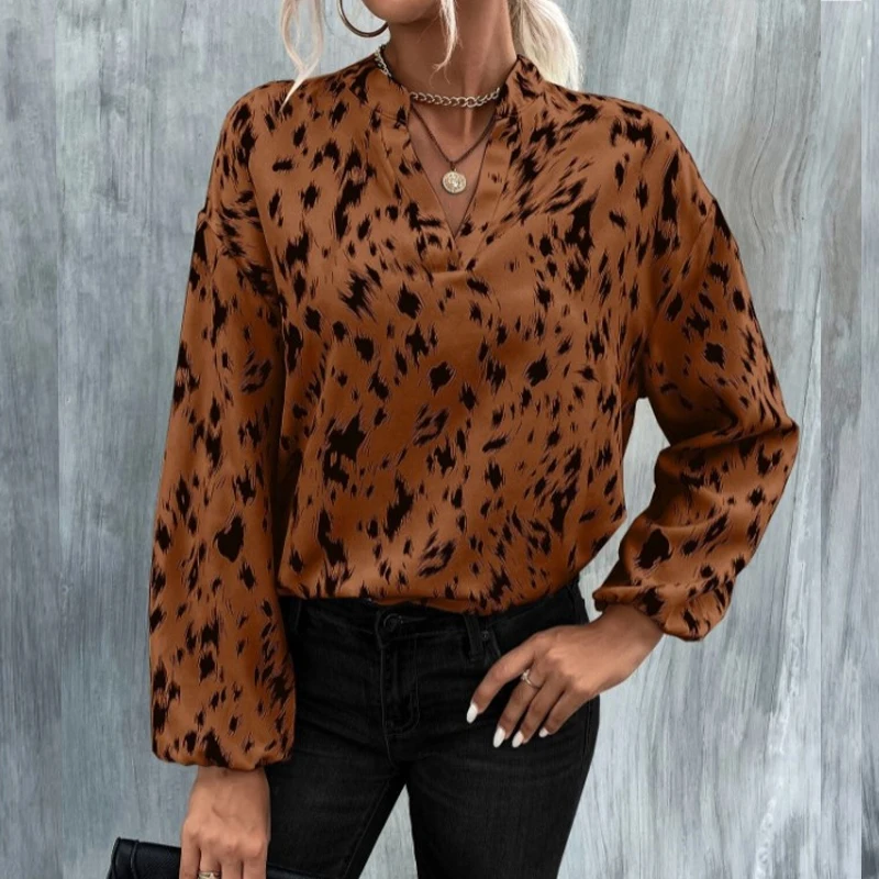 Ilgomis Rankovėmis Leopardas Spausdinti Palaidinė Moterims, Elegantiškas Prarasti Derliaus Moteris Marškinėliai Mados Office Modelis Palaidinės Viršų Blusas Mujer 24249