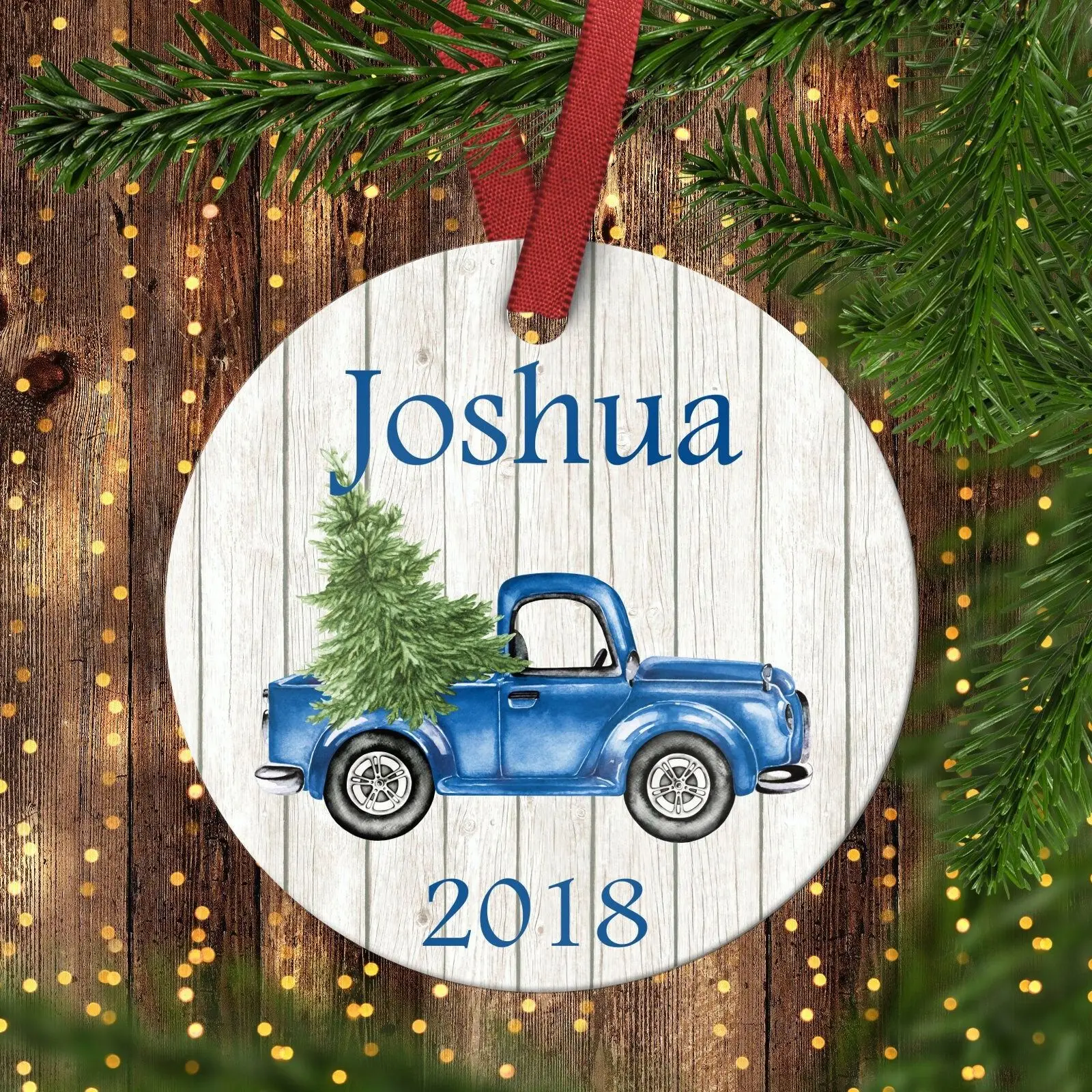 Individualizuotas Vaikų Mėlyna Sunkvežimių Kalėdų Ornamentu. Senovinių Sunkvežimių Ornamentu. Kūdikio Pirmąją Kalėdų, Metu Berniukams