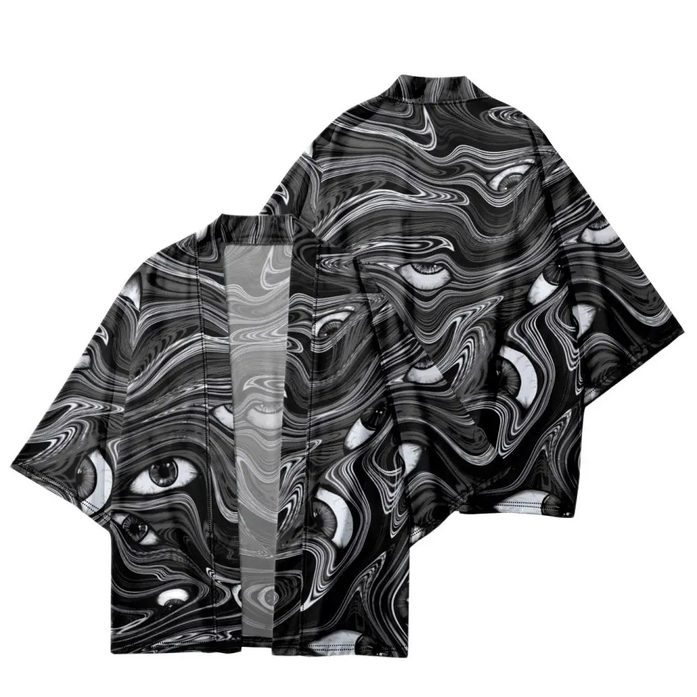 Iškraipymo Akių Spausdinti Prarasti Japonų Vyrai Moterys Kimono Paplūdimio Šortai Streetwear Yukata Marškinėliai Haori Cardigan Cosplay