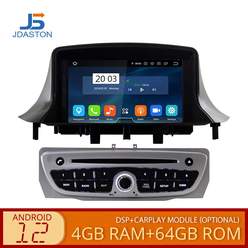 JDASTON Android 12 Automobilinis DVD Grotuvas, Megane 3 Fluence 2009-2019 GPS NAVIGACIJA STEREO 1 DIN AUTOMOBILIO RADIJO DSP 4GB+WIFI 64GB