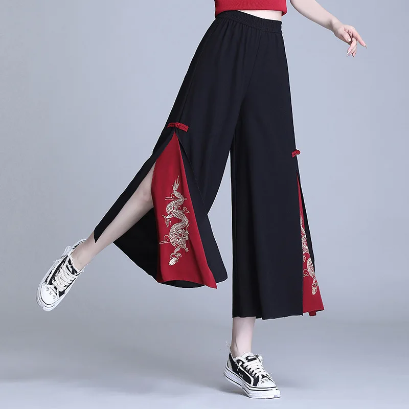 Juoda Kung Fu Ziajać Moterų Derliaus Šifono Kinų Stiliaus Atsitiktinis Kelnės 2021 M. Vasarą Naujų Harajuku Prarasti Pantalones Chinos De Mujer