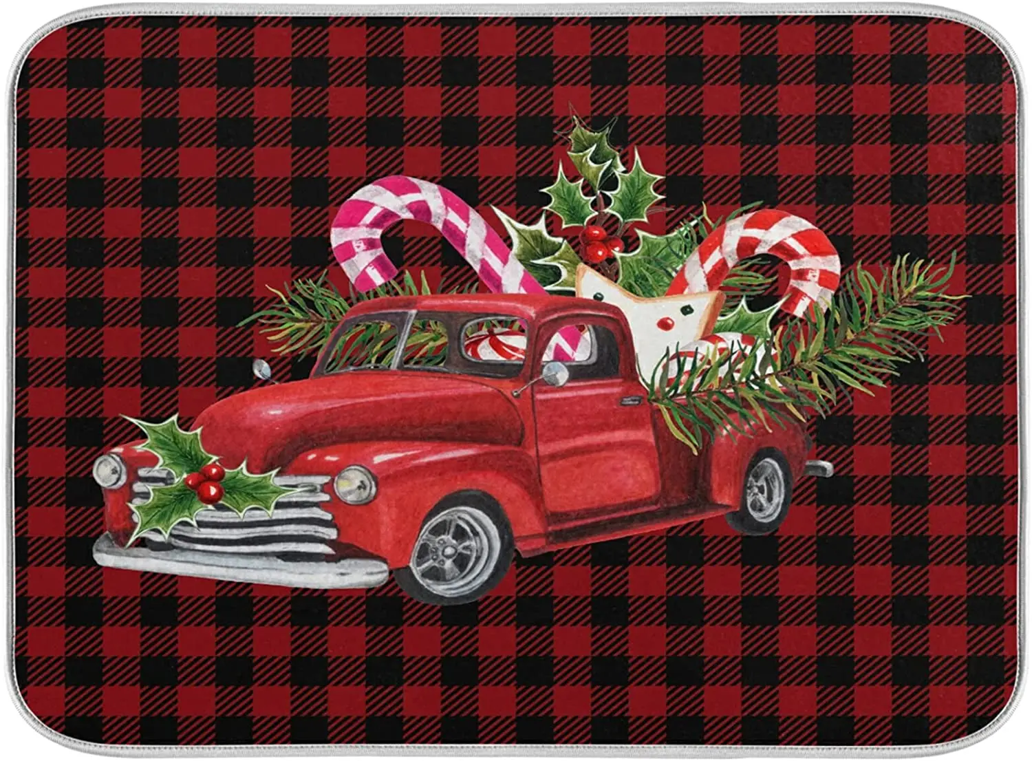 Kalėdų Sunkvežimių Pledas Indų Džiovinimo Kilimėlis Raudonas Languotas Saldainiai Automobilį Buffalo Kalėdos Sausi Patiekalai, Pagalvėlės, Kilimėliai Stalo apsaugos Virtuvė