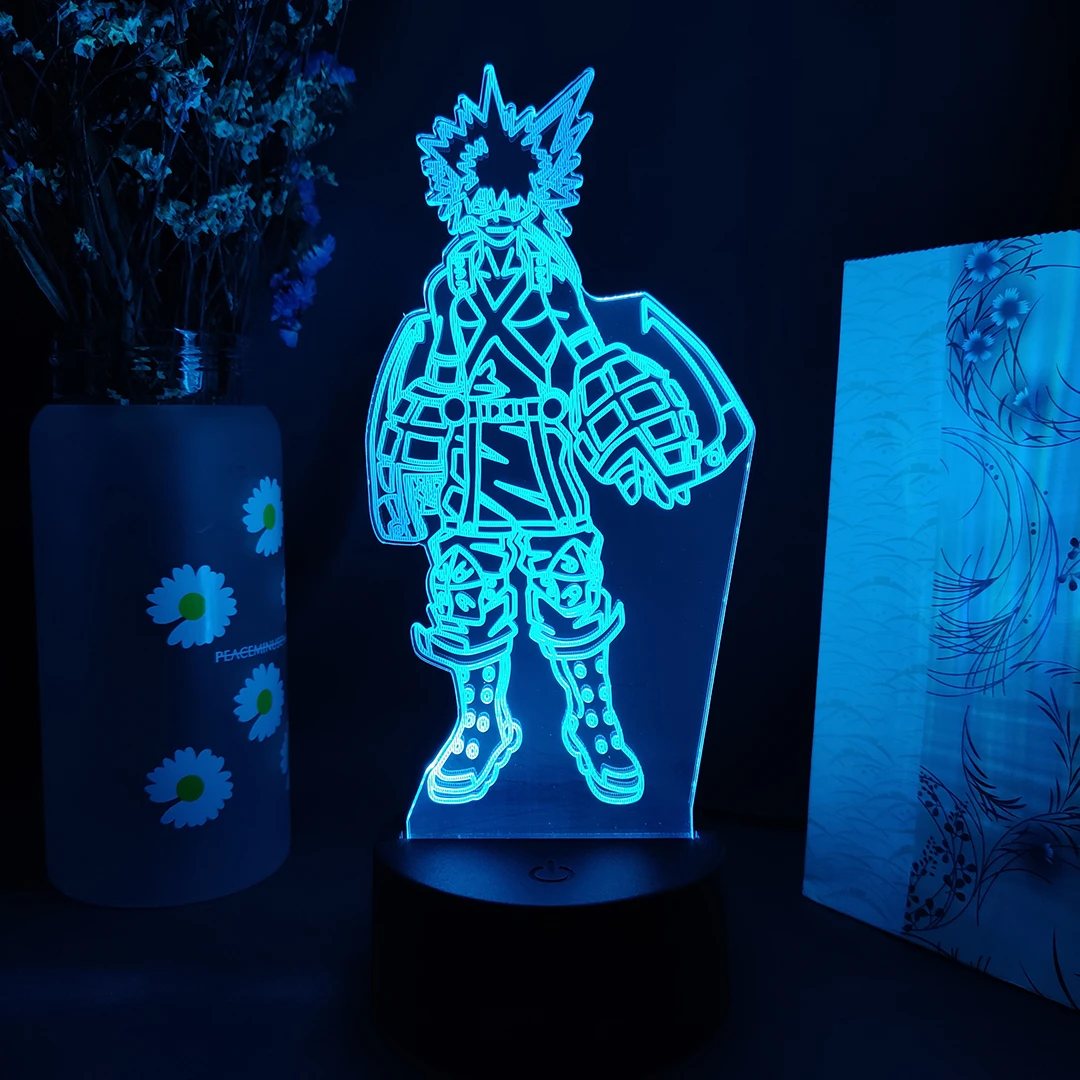 Katsuki Bakugo iš Japonų Anime Mano Herojus akademinės bendruomenės Statulėlės, 3D Vizualizacija Naktį Lempos Kietas LED Jutiklis Šviesos Kambarys, Stalo Dekoras