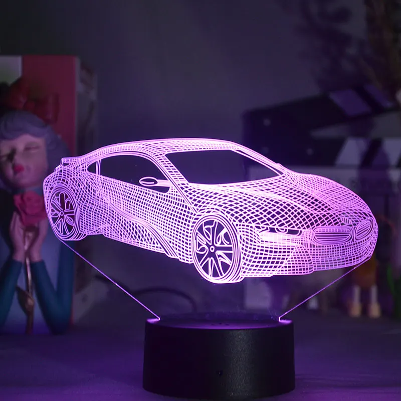 Kietas sportinio Automobilio Formos 3D LED Iliuzija Automobilių naktinė lempa Draugų Mylintis Dovana Vaikams, Miegamojo staliukas, Lempa LED Jutiklis Šviesos