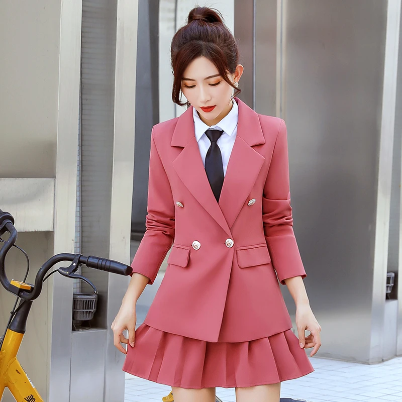 Korėjos rudens profesionalus moterų darbo drabužių kolegijos Britų stiliaus kostiumas verslo Sijonas Rinkinys, 2-piece set (kailis + sijonas)