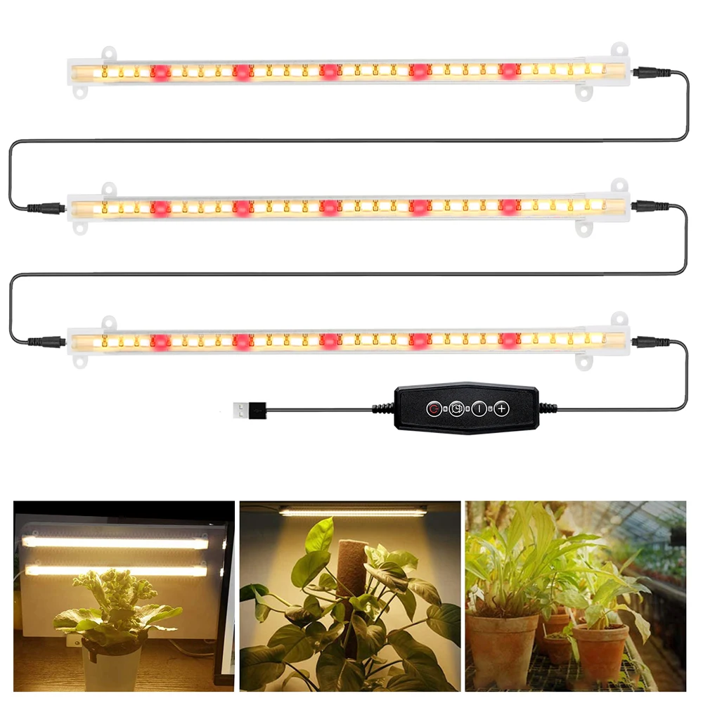 LED Grow Light Tube Fito Lempa Augalų Hydroponic Visą Spektrą Fitolampy Kambarinių Gėlių Auginimo Lempa Laikmatis Kontrolės
