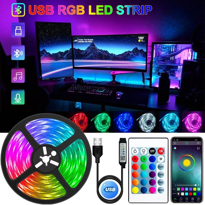 LED Šviesos Juostelės USB Bluetooth RGB 5V LED RGB Šviesos Lanksti LED Lempos Juosta RGB Juostelėms TV Darbastalio Ekrano Apšvietimas Diodų Juosta.