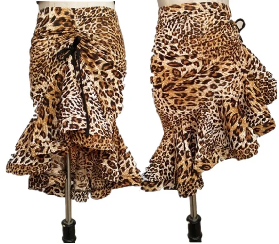 Leopardas Spausdinti Moterų Klasikinių Ir Lotynų Šokių Kostiumai Nesimetriškas Pynimas Undinė Sijonas Lady Salsa Chacha Tango, Rumba Suknelė