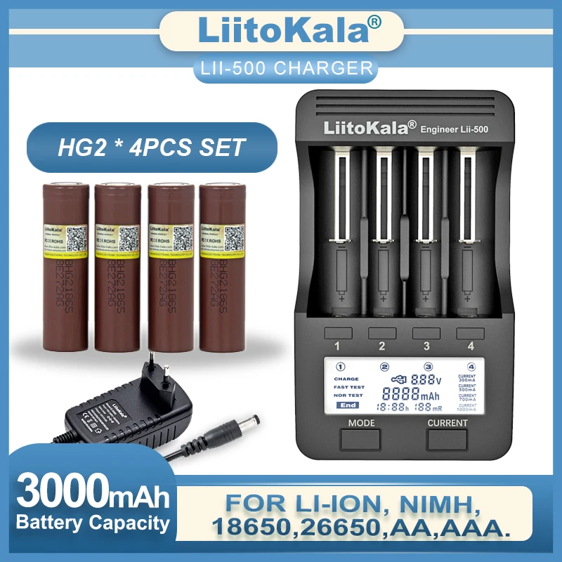 Liitokala Lii-500 18650 Baterijos Kroviklis HG2 3000mAh 3,6 V Ličio Nuolat Išleidimo 20A, Skirta Elektroninių Maitinimo Baterijos
