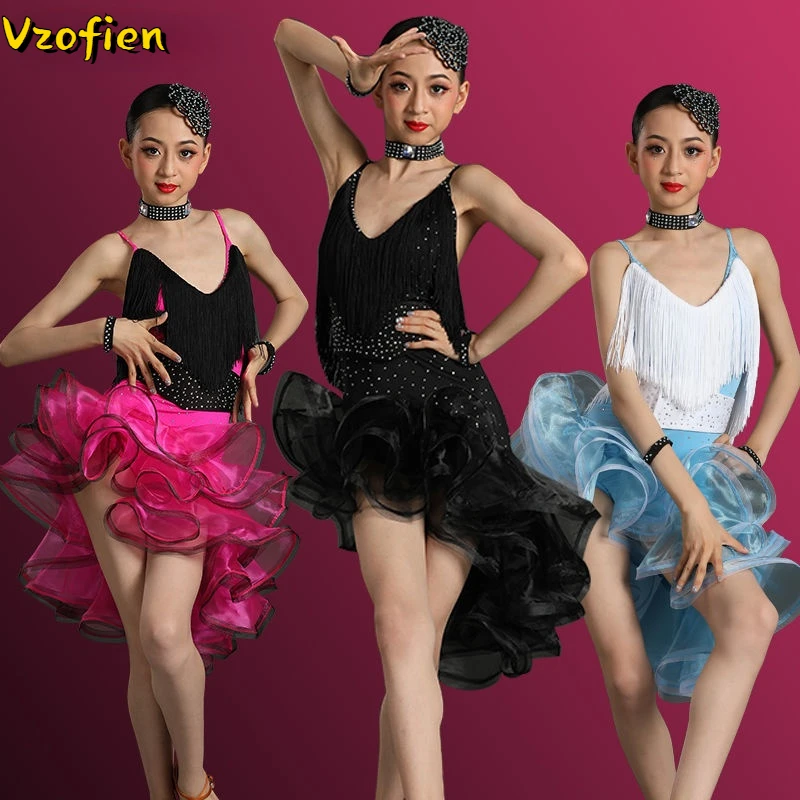 Lotynų Šokių Suknelė Kutas Tango Salsa Kostiumas Mergaitėms Rumba Konkurencijos Dancewear Vaikai Vaikai Šiuolaikinės Cha Cha Veiklos Drabužiai