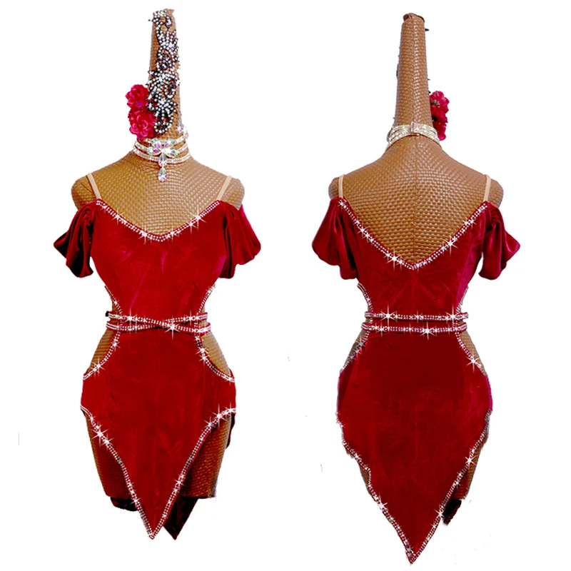 Lotynų Šokių Suknelė Lotynų Sijonas Konkurencijos Dress Kostiumai, Atliekanti Suknelė Praktikos Sijonas Pritaikyti Suaugusiems, Vaikams, Panele Raudona Apranga