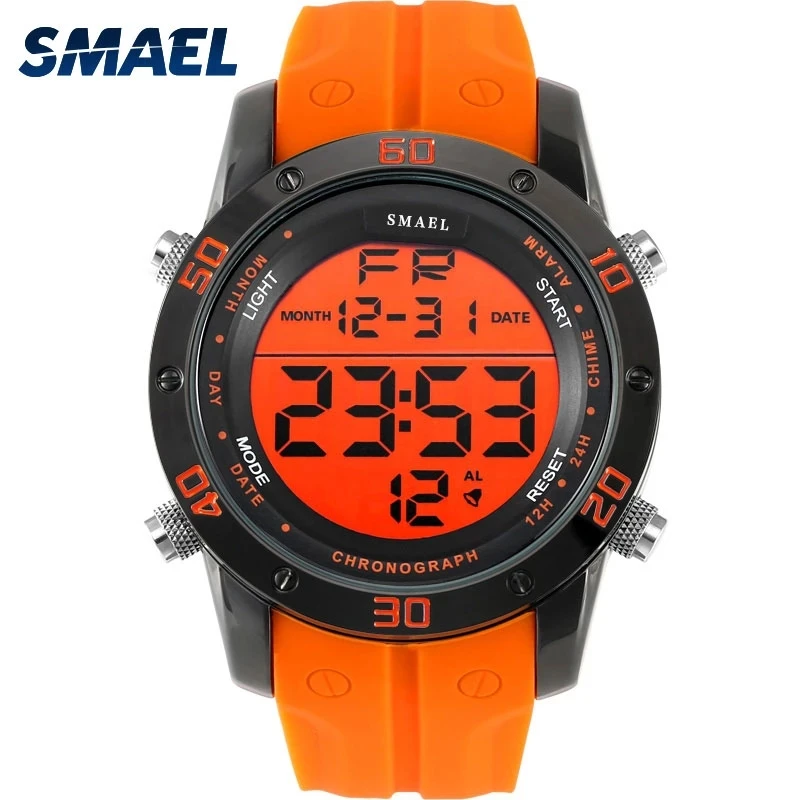 Mados Laikrodžiai Vyrams Orange Atsitiktinis Skaitmeniniai Laikrodžiai Sporto LED Laikrodis Vyrų Automatinė Data 1145 Žiūrėti vyriški Laikrodis atsparus Vandeniui