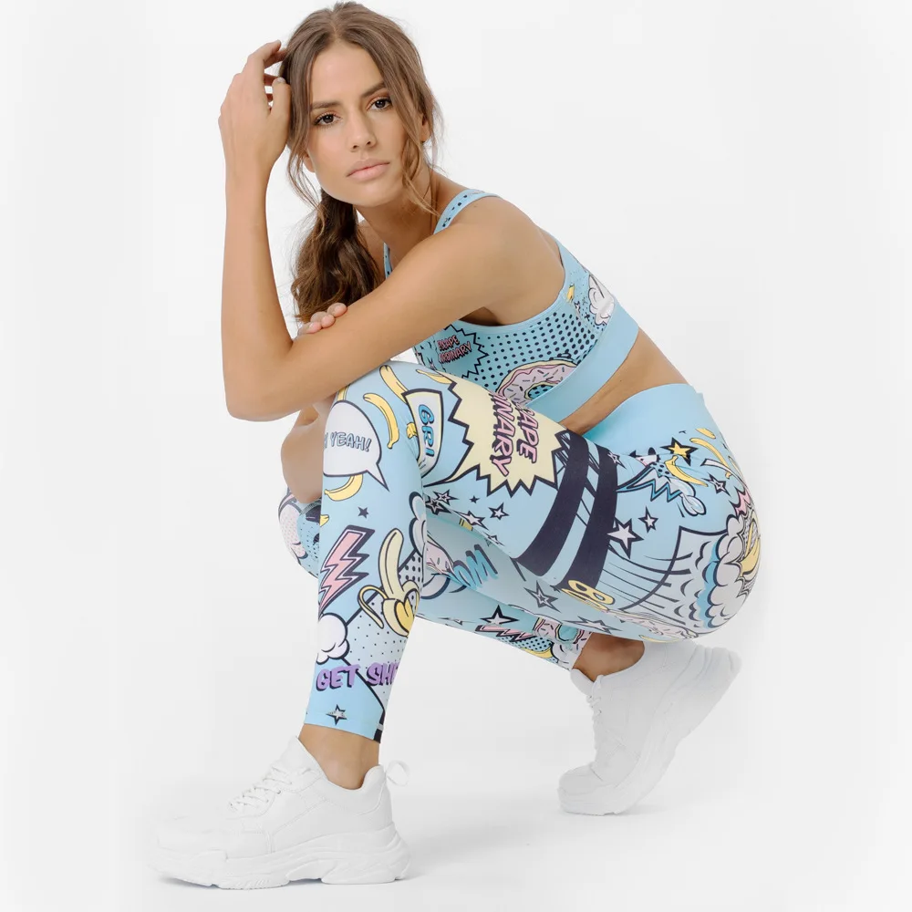 Moterų 2vnt legging nustatyti slim sporto elastingos blauzdinės+pasėlių Viršų Bakas S-XL 2Color 9817