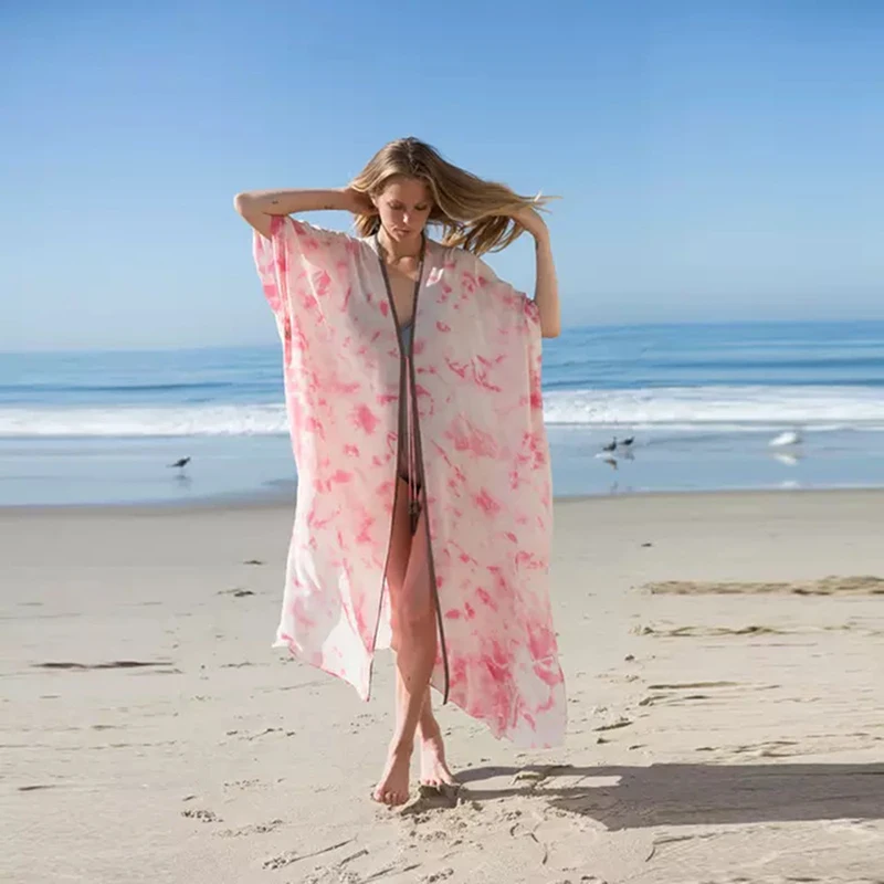 Moterų Mados 2022 Naujas Paplūdimio Palaidinė Pink Greitai-džiovinimo Spausdinimo Prarasti Holiday Beach Sijonas Cardigan Bikini Apsaugos nuo Saulės Marškinėliai