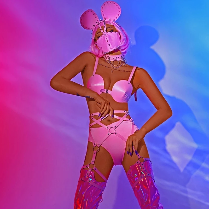 Naktiniame klube Bar Moterų Dj, Dainininkas Rave Šukuosena Seksualus Rožinis Bikinis kostiumas Seksualus Džiazo Šokių Aprangą etape parodyti dėvėti