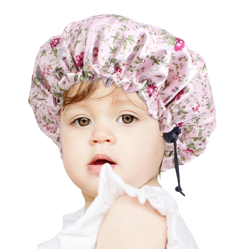 Naujas Baby Grįžtamasis Satino Spausdinimo Variklio Dangtis Su Reguliuojama Sklende, Dvigubo Sluoksnio Nakties Miego Bžūp Vaikų Mielas Gėlių Headcover