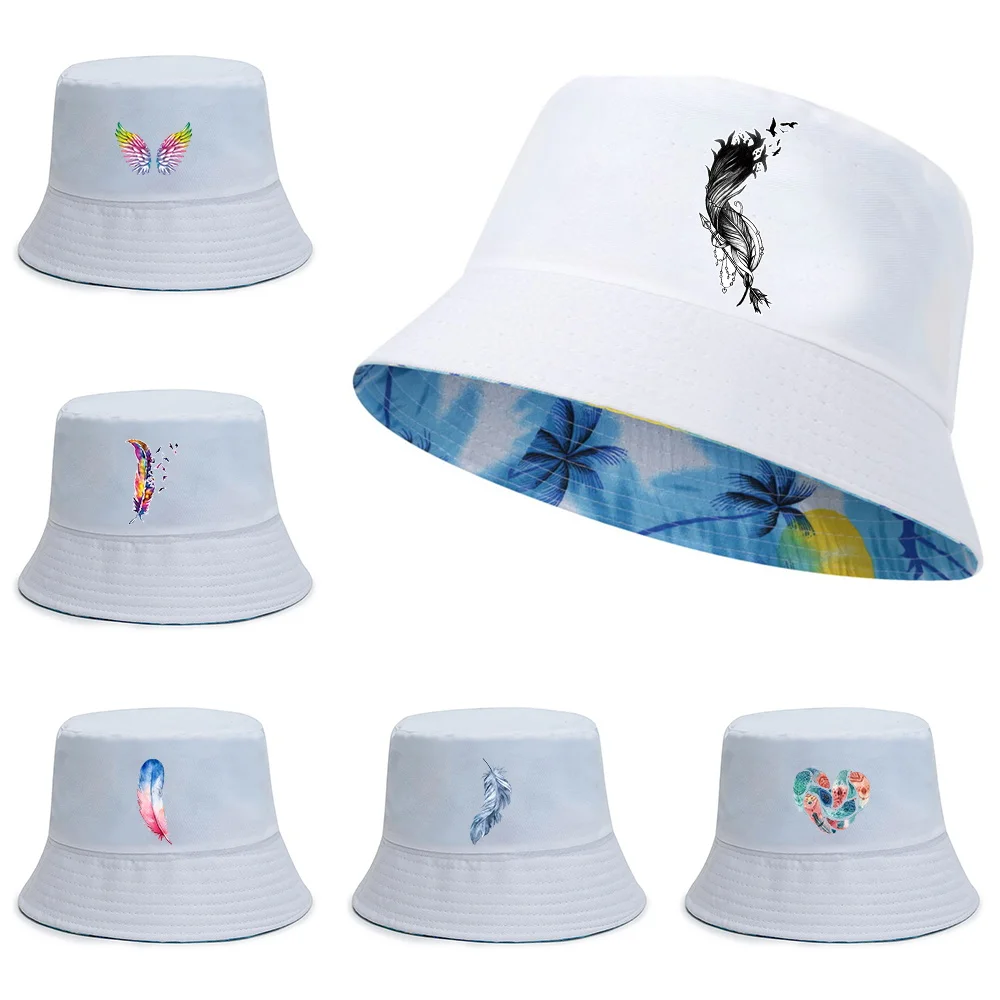 Naujas Unisex dvipusis Kibirą Skrybėlės Vasaros UV-įrodymas, Skydeliai Bžūp Medvilnės Paplūdimio Skrybėlę Plunksnų Spausdinti Žvejys Kepurės Lauko Žvejybos Hat
