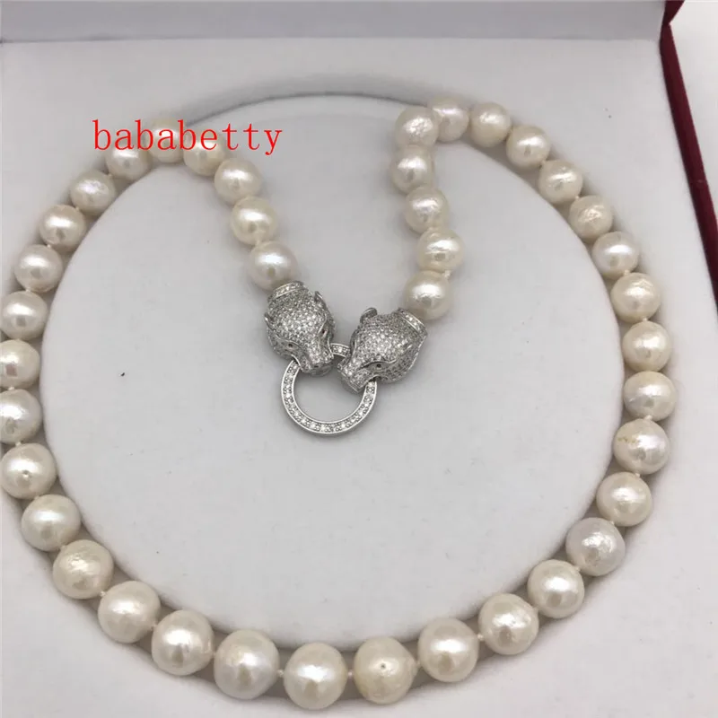 Naujas mados didelis 11-12 mm, natūralus baltas baroko Edison perlų vėrinį 20 cm leopard užsegimas Ne lauke
