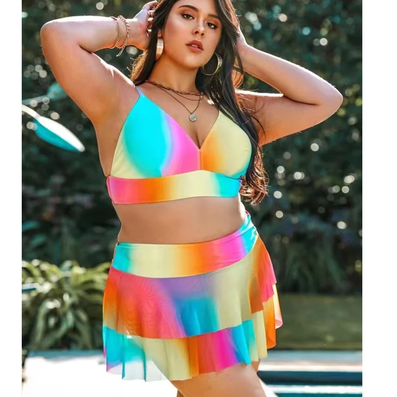 Plus Size Pynimas Founce Tankini Maudymosi Kostiumėlį 2023 Dviejų Dalių Didelis Dydis Rainbow Beach Baseinas Bikini Rinkiniai, Didelio Dydžio Maudymosi Kostiumas