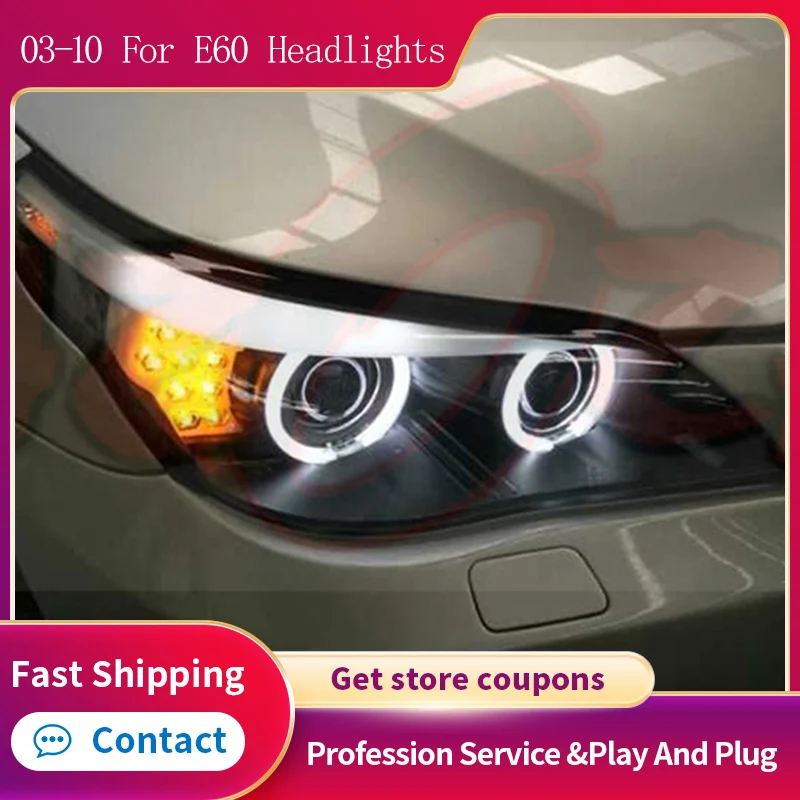 Priedai BMW E60 2003-2010 5 Series 520i LED Auto priešakinių Šviesų Atnaujinti Angel Eyes Dizaino Bicofal Objektyvas Automobilių Lightsg