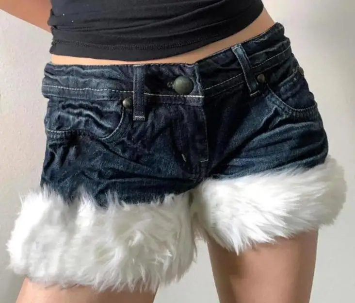 Seksualus Plunksnų Kratinys Žiemos Šortai Derlius Mažas Juosmens Moterų Mini Šortai Žiemos Džinsinis Trumpas Kelnes Streetwear Jean Apačioje y2k