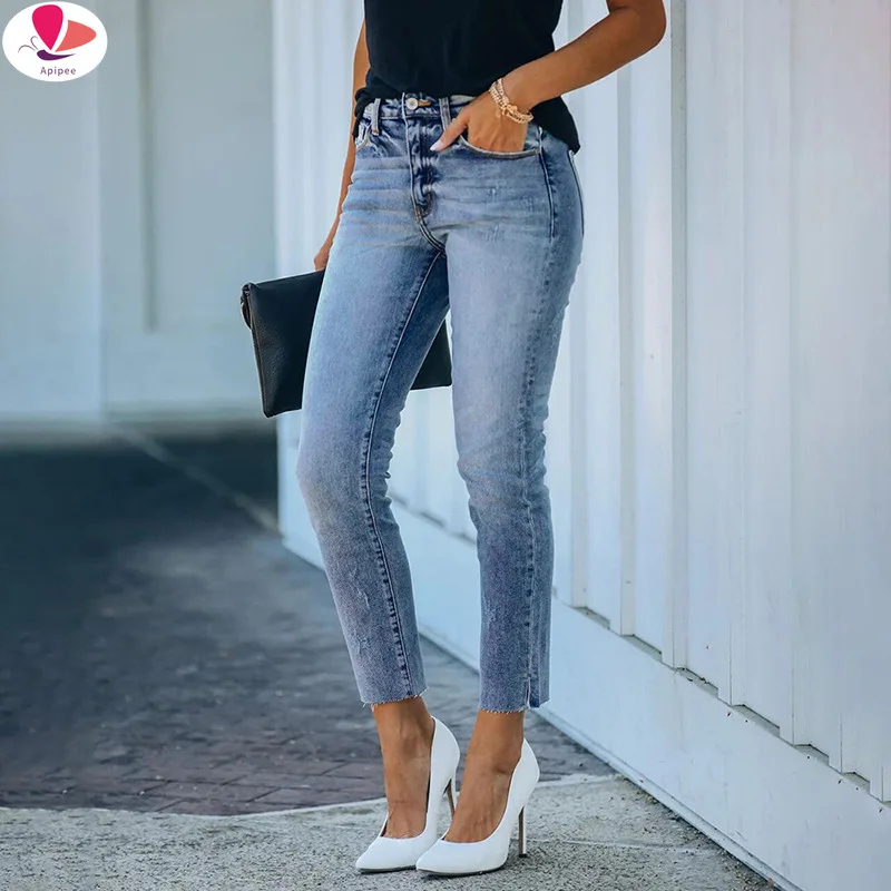 Single-breasted Streetwear Didelis Juosmens Moterų Džinsai, Kelnės Moteriška Pieštukas Blue Jeans 2022 M. Rudenį Moterų Džinsai Skinny Kelnės